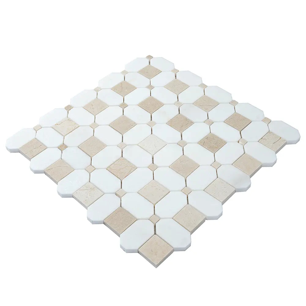 Crema Marfil Square And Thassos Octagon Marble Mosaic Tile | Tile Club