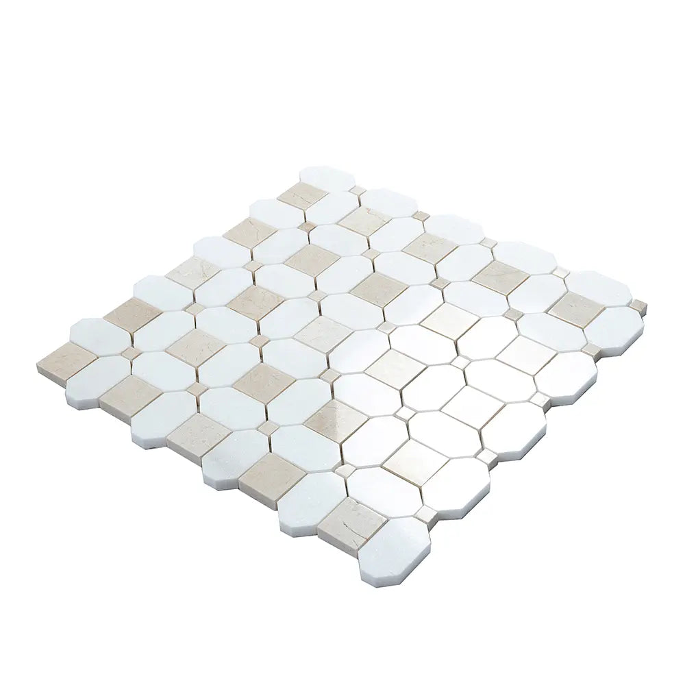 Crema Marfil Square And Thassos Octagon Marble Mosaic Tile | Tile Club