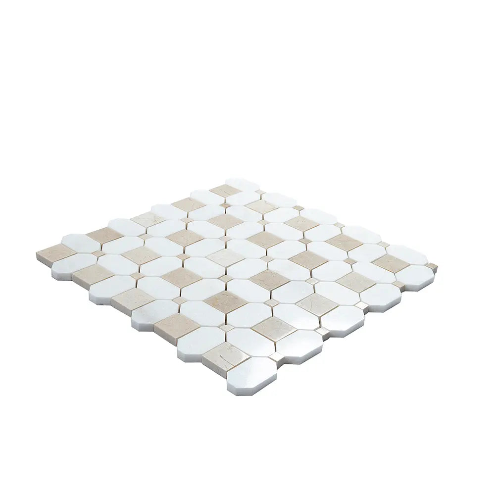 Crema Marfil Square And Thassos Octagon Marble Mosaic Tile | Tile Club