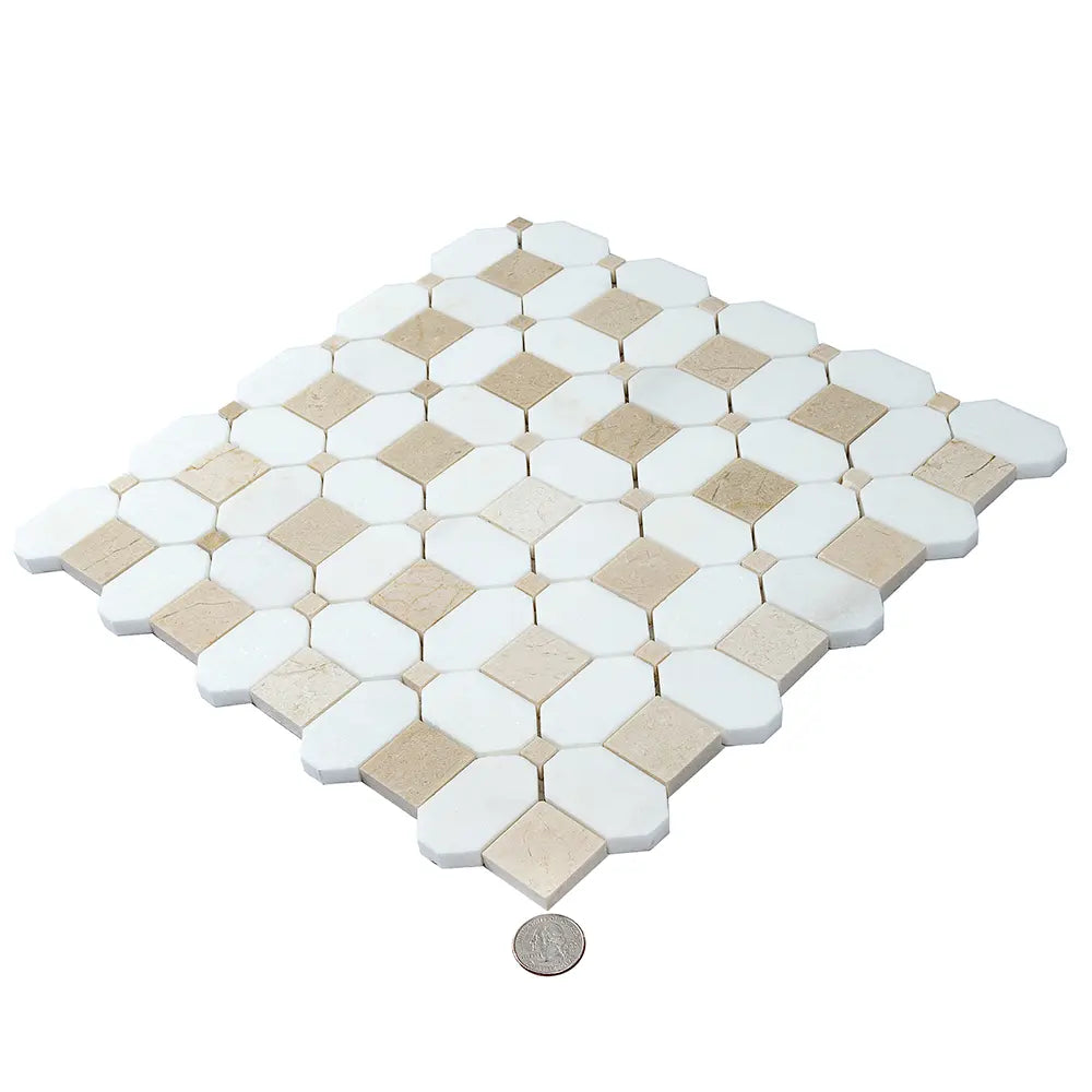 Crema Marfil Square And Thassos Octagon Marble Mosaic Tile | Tile Club