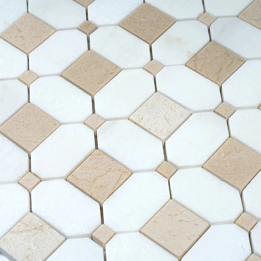 Crema Marfil Square And Thassos Octagon Marble Mosaic Tile | Tile Club
