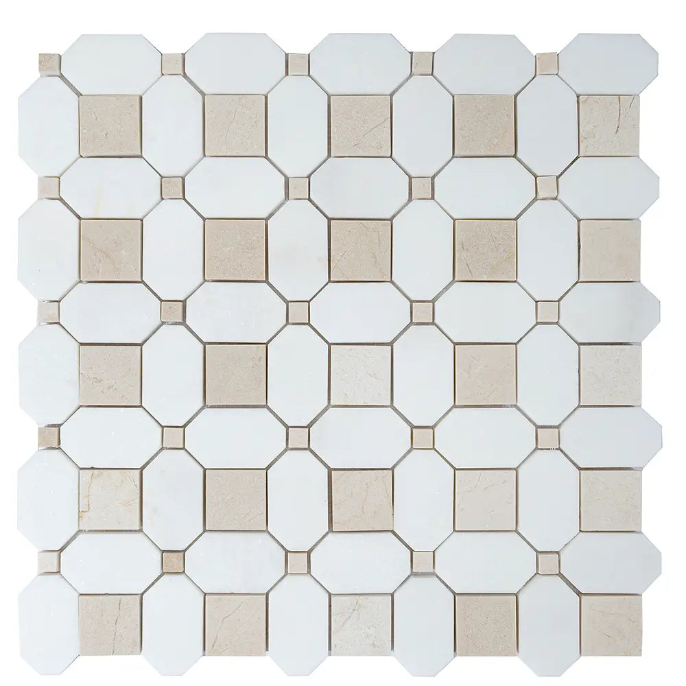 Crema Marfil Square And Thassos Octagon Marble Mosaic Tile | Tile Club
