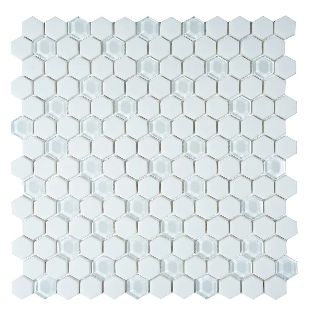 White Recycled Glass Hexagon Mosaic Tile | Tile Club