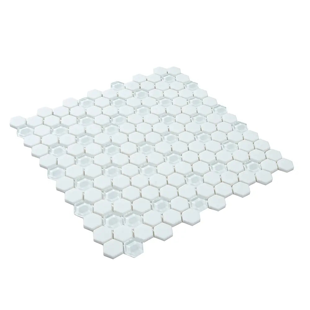 White Recycled Glass Hexagon Mosaic Tile | Tile Club