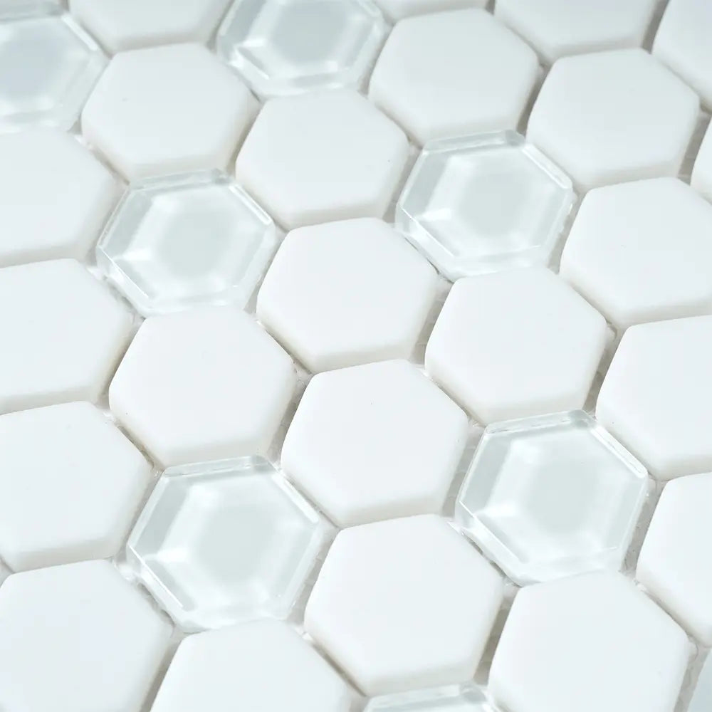 White Recycled Glass Hexagon Mosaic Tile | Tile Club