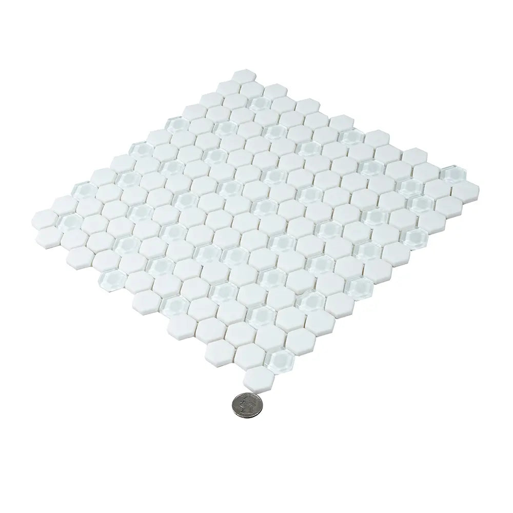 White Recycled Glass Hexagon Mosaic Tile | Tile Club