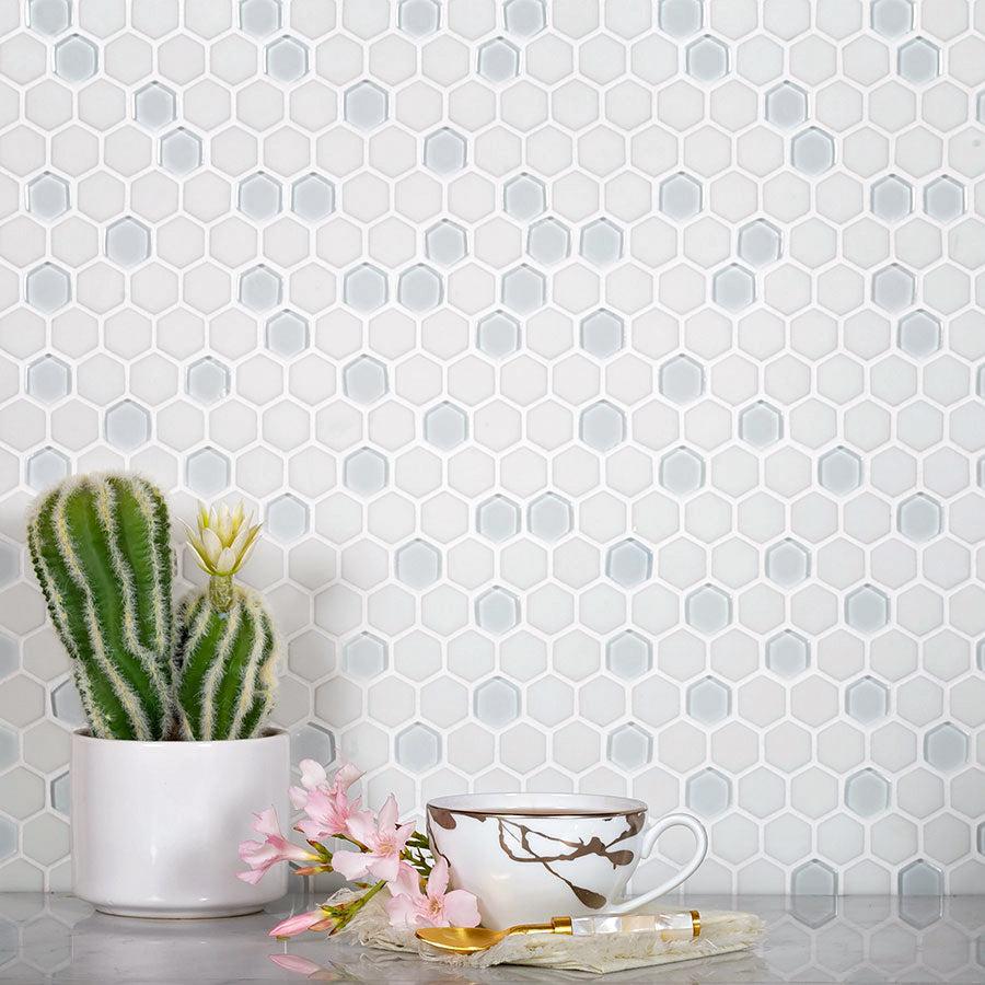 White Recycled Glass Hexagon Mosaic Tile