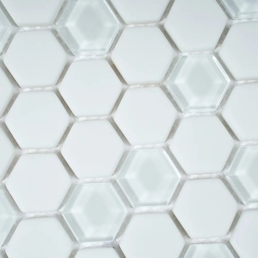 White Recycled Glass Hexagon Mosaic Tile | Tile Club