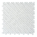 White Recycled Glass Basket Weave Mosaic Tile | Tile Club
