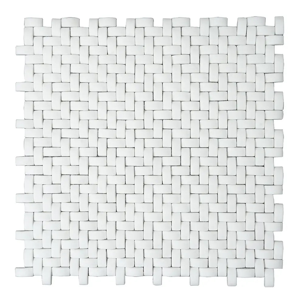 White Recycled Glass Basket Weave Mosaic Tile | Tile Club