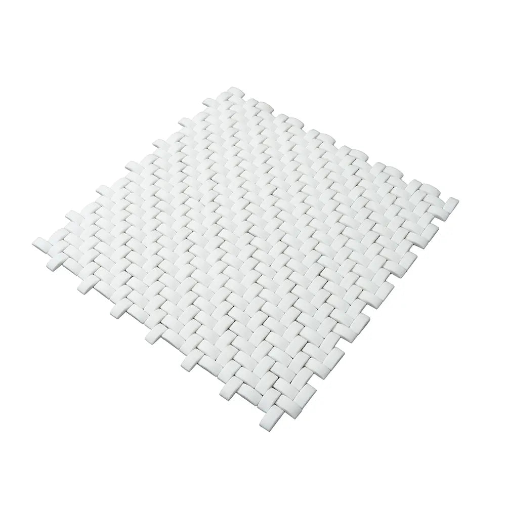 White Recycled Glass Basket Weave Mosaic Tile | Tile Club