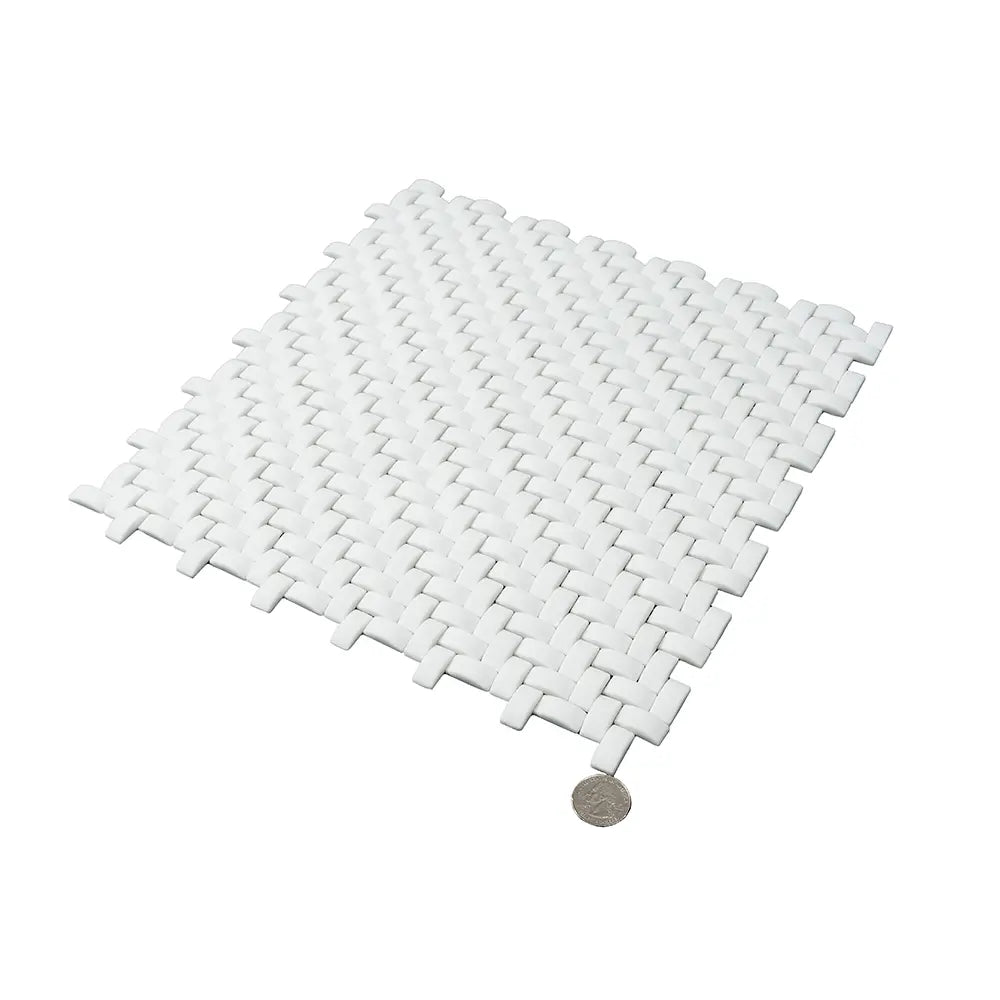 White Recycled Glass Basket Weave Mosaic Tile | Tile Club