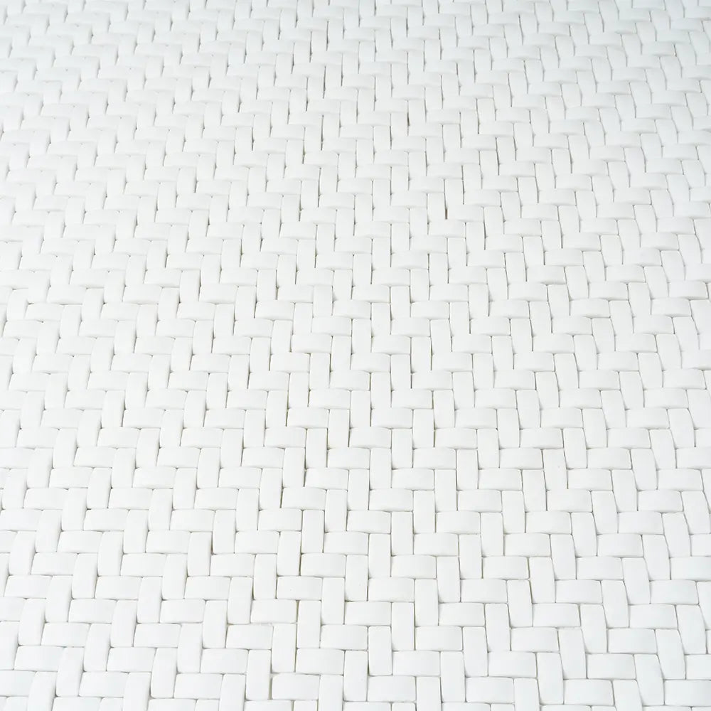 White Recycled Glass Basket Weave Mosaic Tile | Tile Club