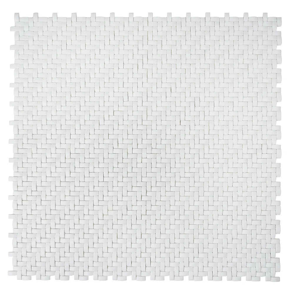 White Recycled Glass Basket Weave Mosaic Tile | Tile Club