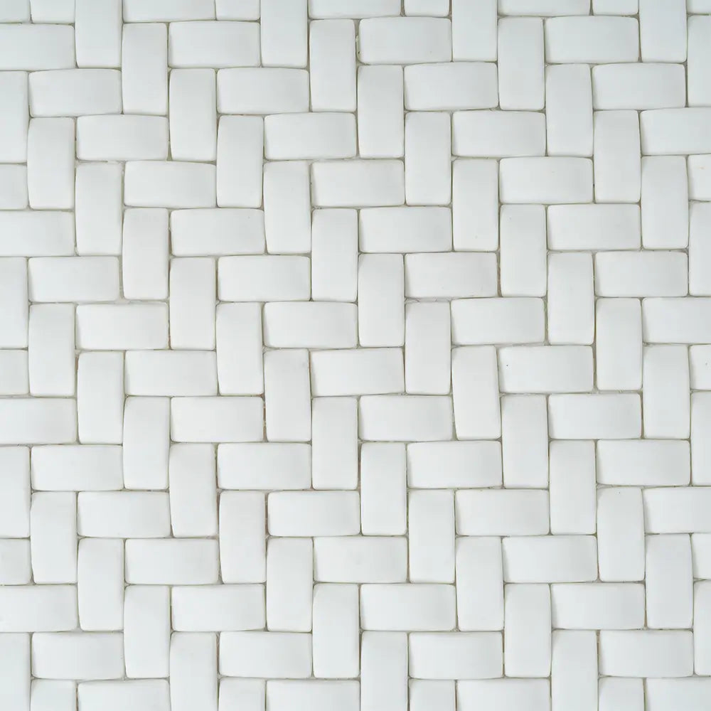 White Recycled Glass Basket Weave Mosaic Tile | Tile Club
