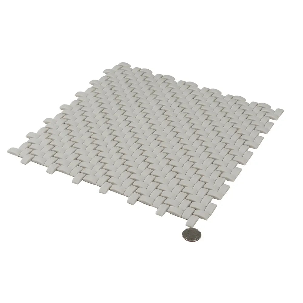 Cream Recycled Glass Basket Weave Mosaic Tile | Tile Club