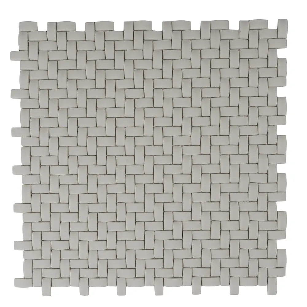 Cream Recycled Glass Basket Weave Mosaic Tile | Tile Club