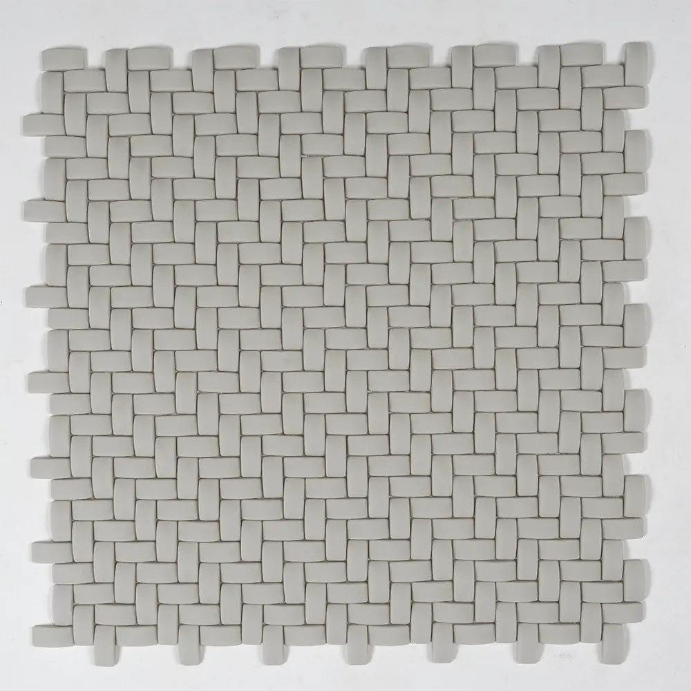 Cream Recycled Glass Basket Weave Mosaic Tile | Tile Club
