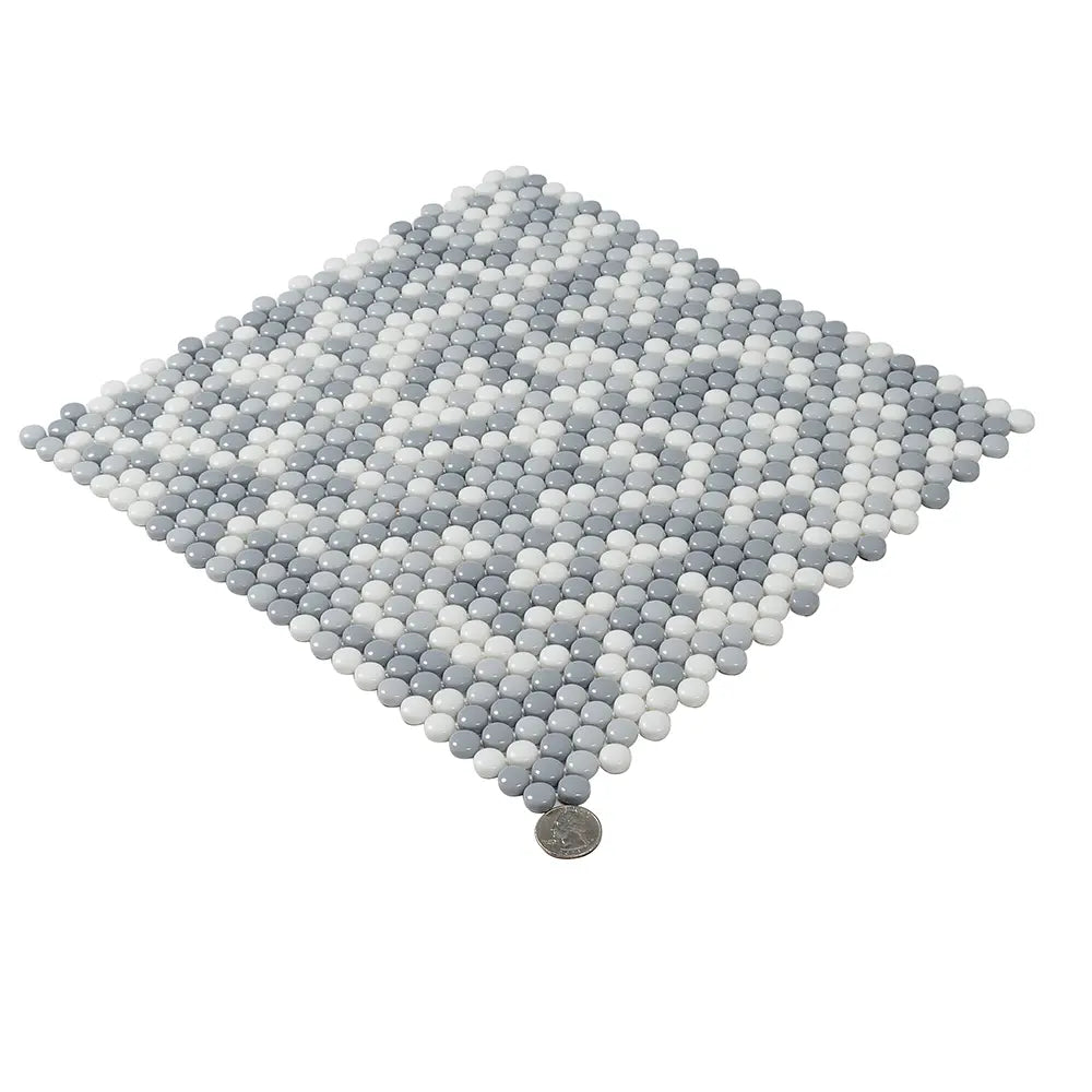 Grey Pearl Penny Recycled Glass Mosaic Tile | Tile Club