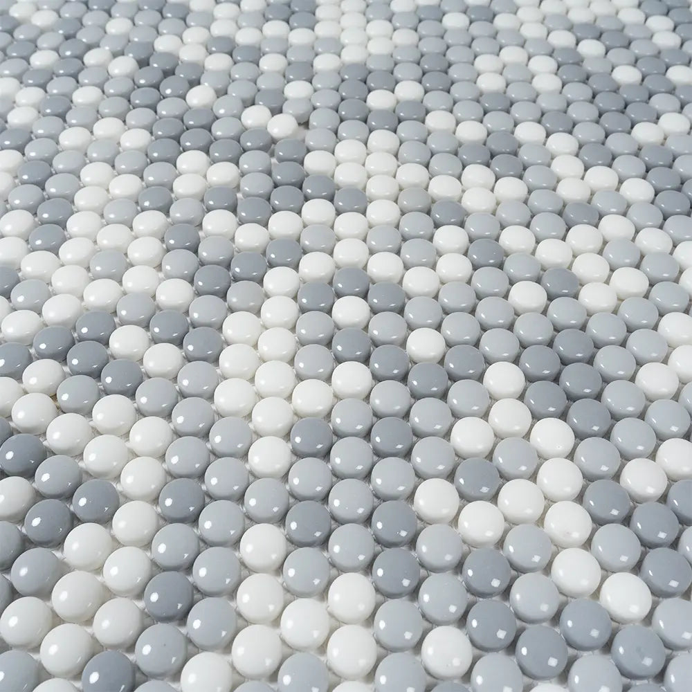Grey Pearl Penny Recycled Glass Mosaic Tile | Tile Club