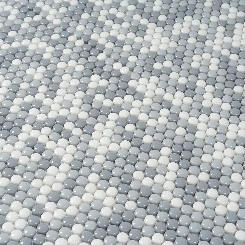 Grey Pearl Penny Recycled Glass Mosaic Tile | Tile Club