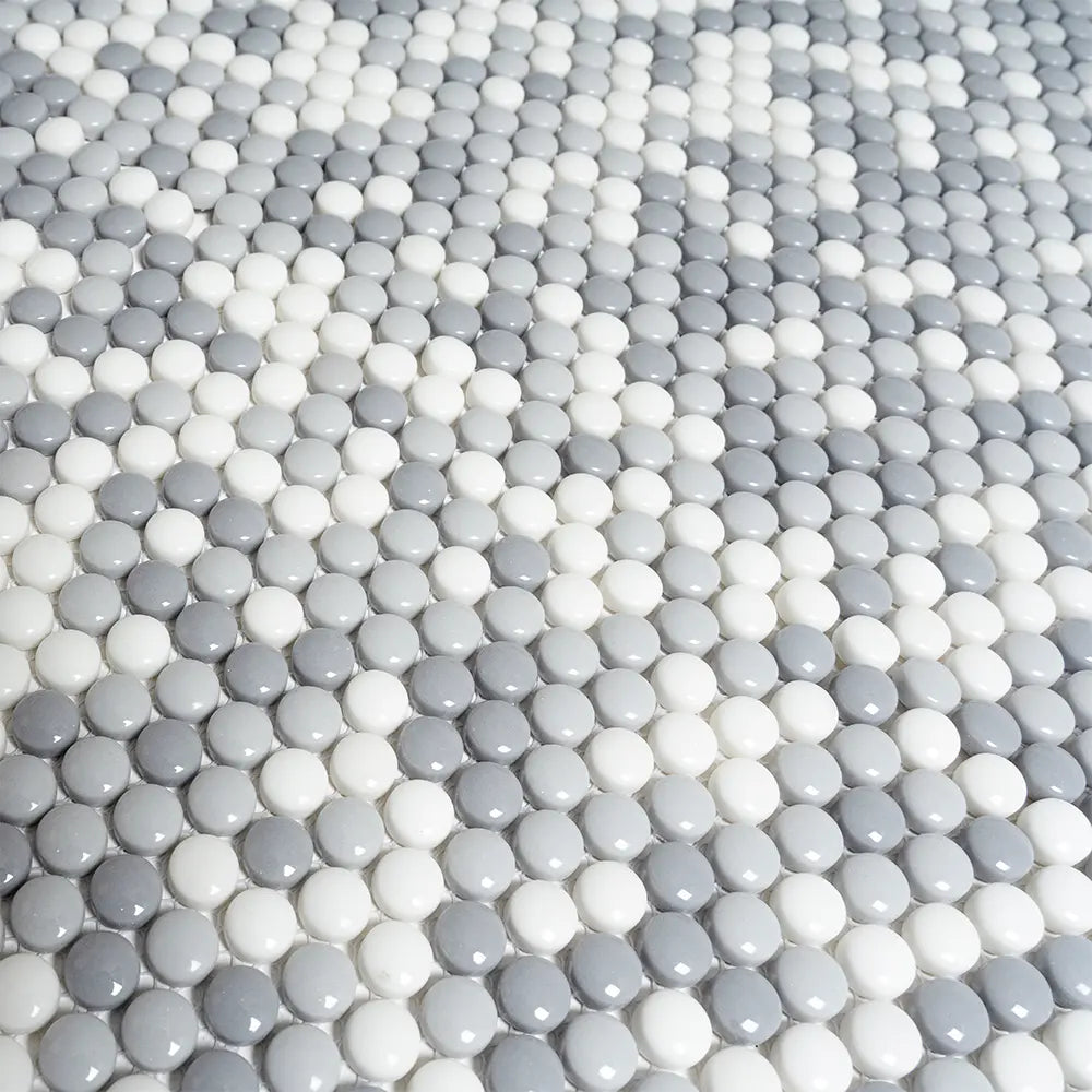 Grey Pearl Penny Recycled Glass Mosaic Tile | Tile Club