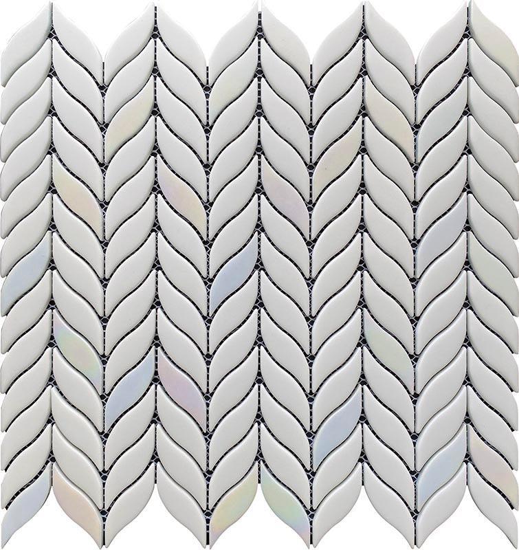 White Leaf Recycled Glass Mosaic Tile