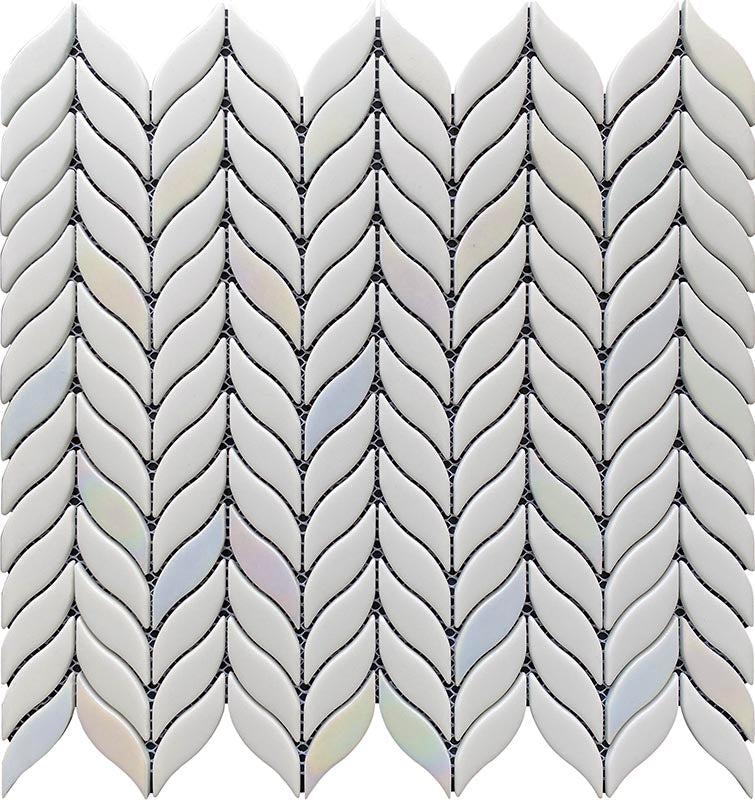 White Leaf Recycled Glass Mosaic Tile