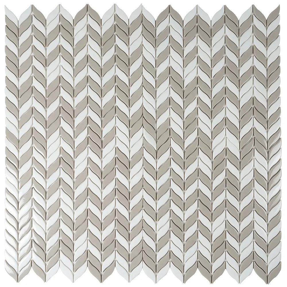 White And Beige Mix Leaf Recycled Glass Mosaic Tile | Tile Club