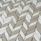 White And Beige Mix Leaf Recycled Glass Mosaic Tile | Tile Club