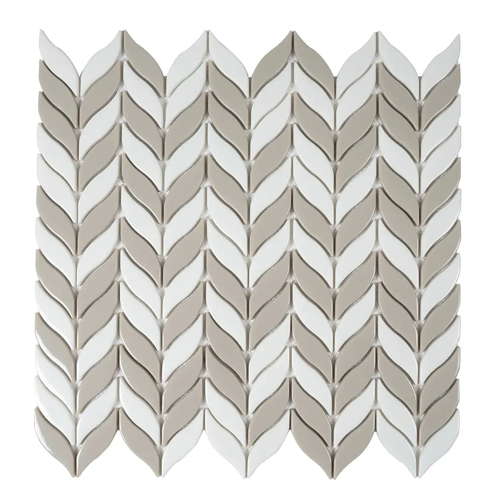 White And Beige Mix Leaf Recycled Glass Mosaic Tile | Tile Club