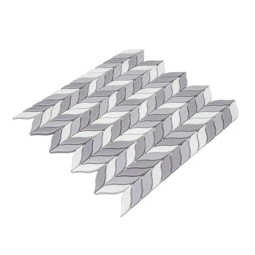 White And Grey Mixed Leaf Recycled Glass Mosaic Tile | Tile Club