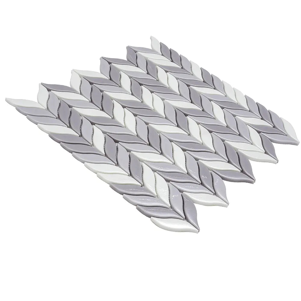 White And Grey Mixed Leaf Recycled Glass Mosaic Tile | Tile Club