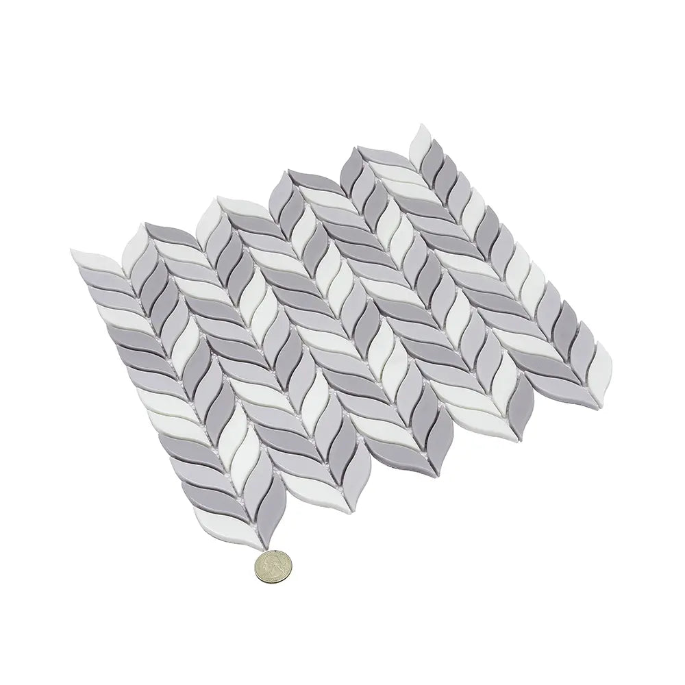White And Grey Mixed Leaf Recycled Glass Mosaic Tile | Tile Club