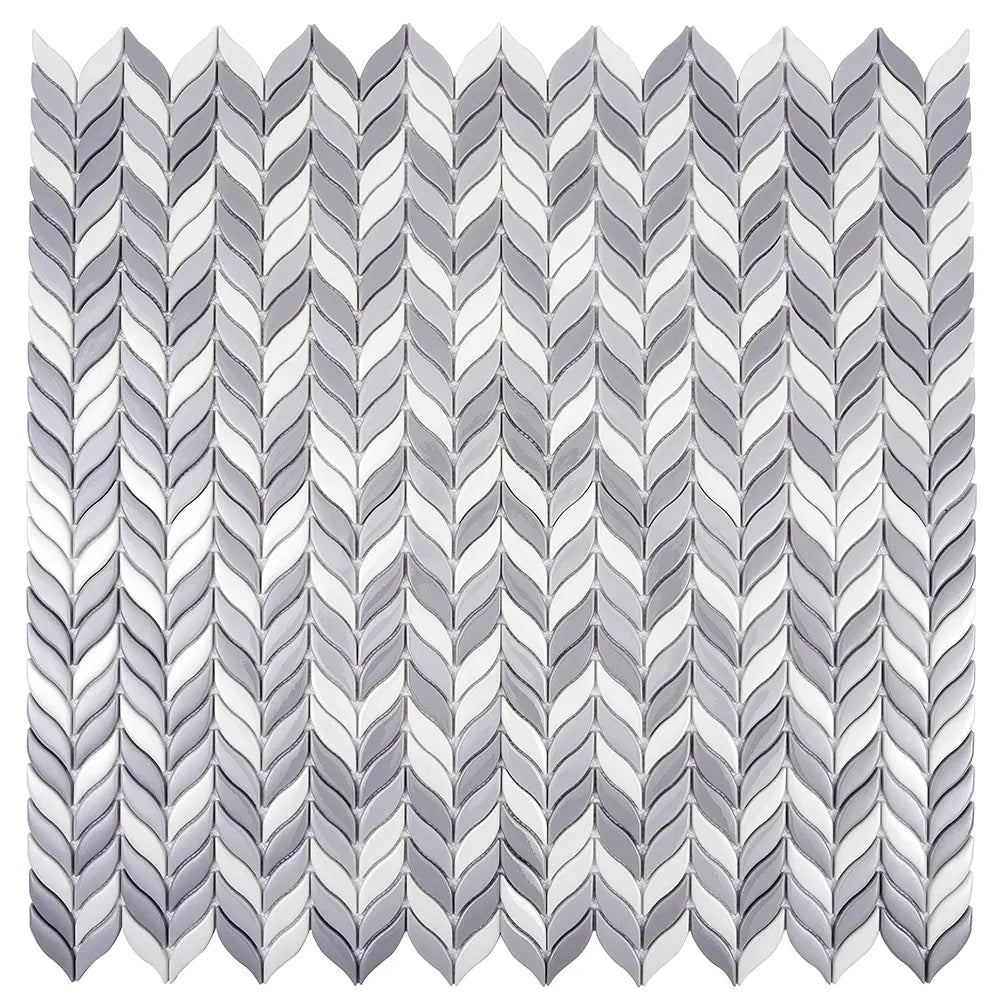White And Grey Mixed Leaf Recycled Glass Mosaic Tile | Tile Club