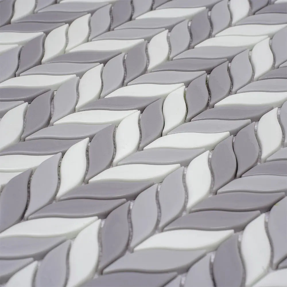 White And Grey Mixed Leaf Recycled Glass Mosaic Tile | Tile Club