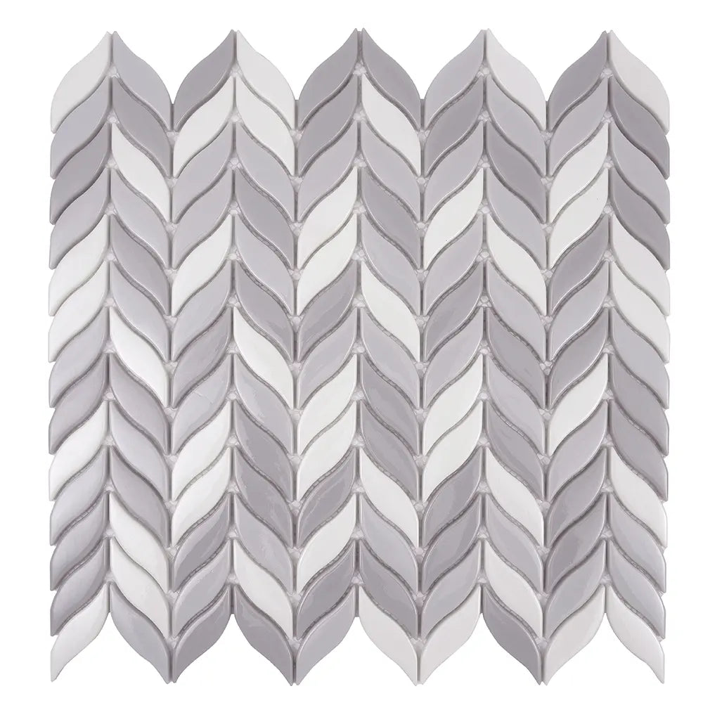 White And Grey Mixed Leaf Recycled Glass Mosaic Tile | Tile Club