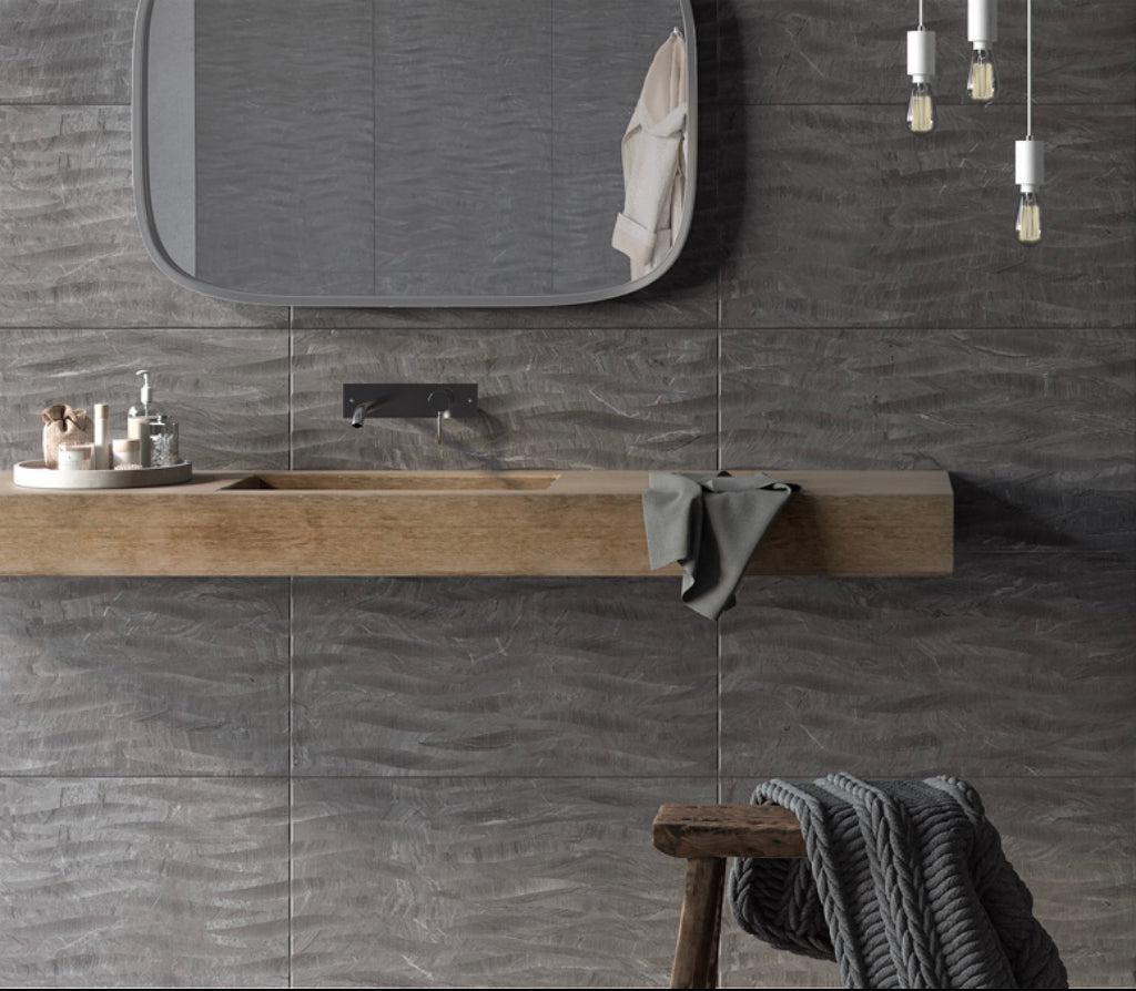 Gray porcelain tile modern bathroom