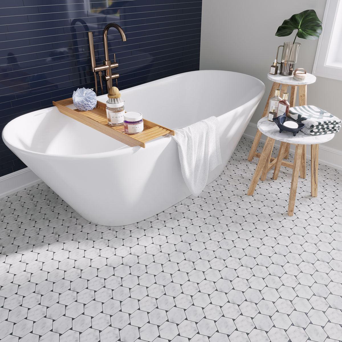 Patterned Marble Hexagon Bathroom Floor Tile