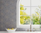  Wheel Deco Gray Marble and Brass Inlay Mosaic Kitchen Wall Tile
