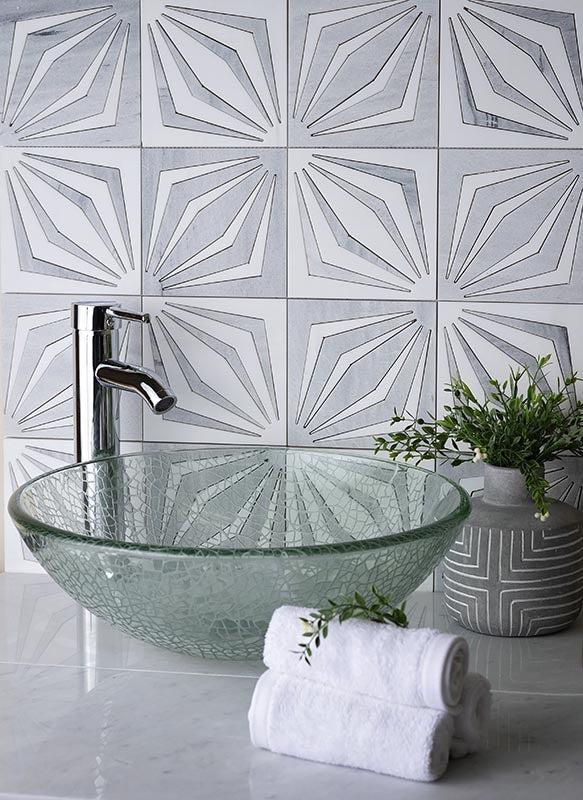 12" x 12" White Striped Diamond Marble Mosaic Tile for Guesthouse