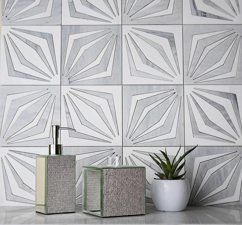 12" x 12" White Striped Diamond Marble Mosaic Tile