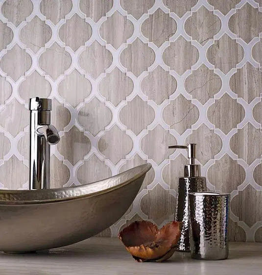 Wood look marble arabesque tile