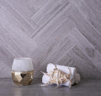 Wooden Beige Chevron Etched Subway Marble Tile | Tile Club