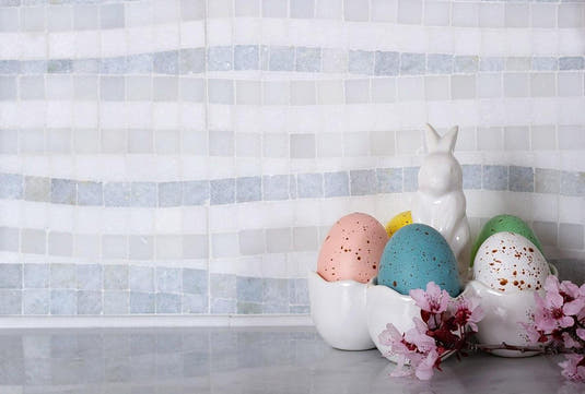 Waterfall Azul Cielo & Thassos Marble Mosaic Tile Polished | Tile Club