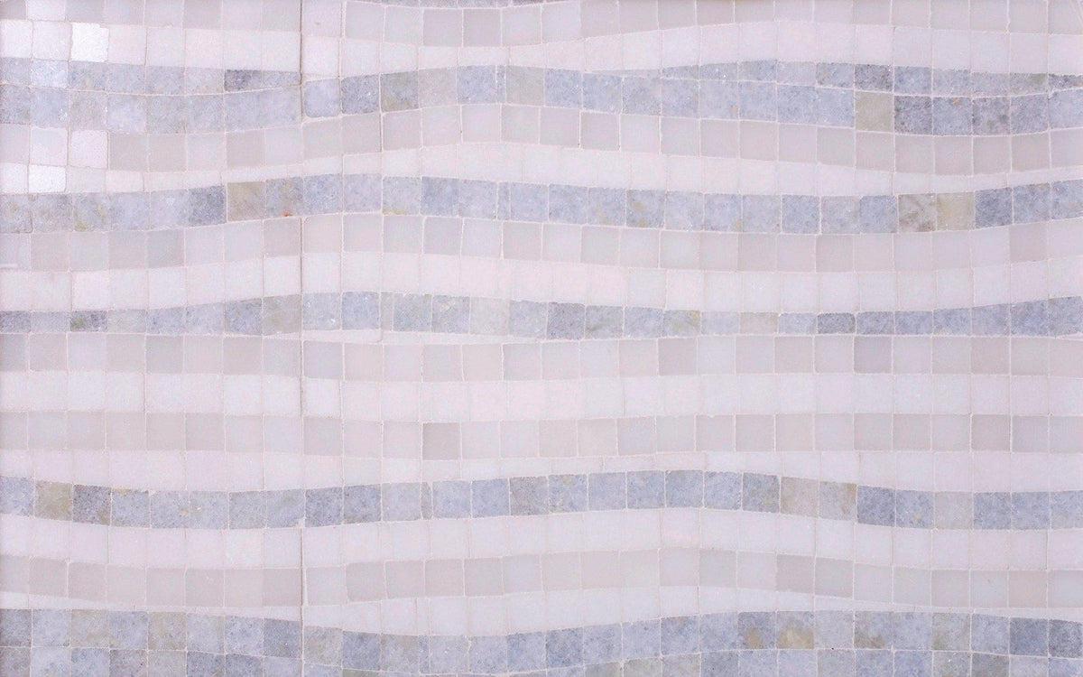 Waterfall Azul Cielo & Thassos Marble Mosaic Tile Polished