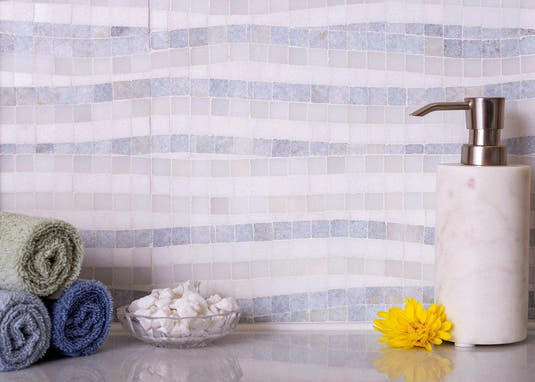 Waterfall Azul Cielo & Thassos Marble Mosaic Tile Polished