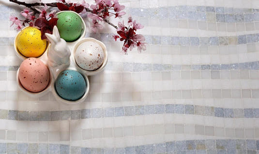 Waterfall Azul Cielo & Thassos Marble Mosaic Tile Polished | Tile Club