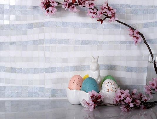 Waterfall Azul Cielo & Thassos Marble Mosaic Tile Polished | Tile Club
