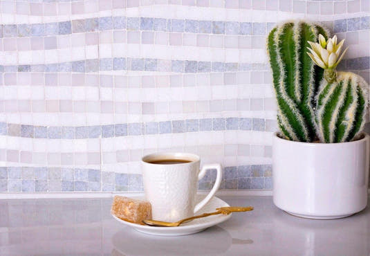 Waterfall Azul Cielo & Thassos Marble Mosaic Tile Polished